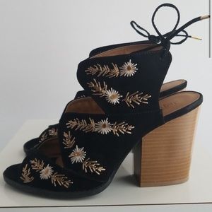 Floral tie block heels